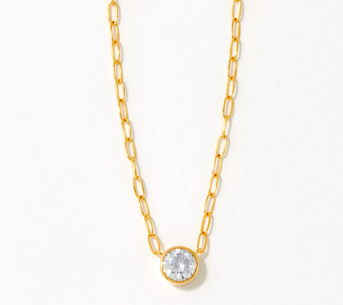 Diamonique 1 cttw Bezel Set Solitaire Necklace, 18K yellow gold-plated Sterling Silver