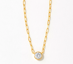 Diamonique 1 cttw Bezel Set Solitaire Necklace, 18K yellow gold-plated Sterling Silver