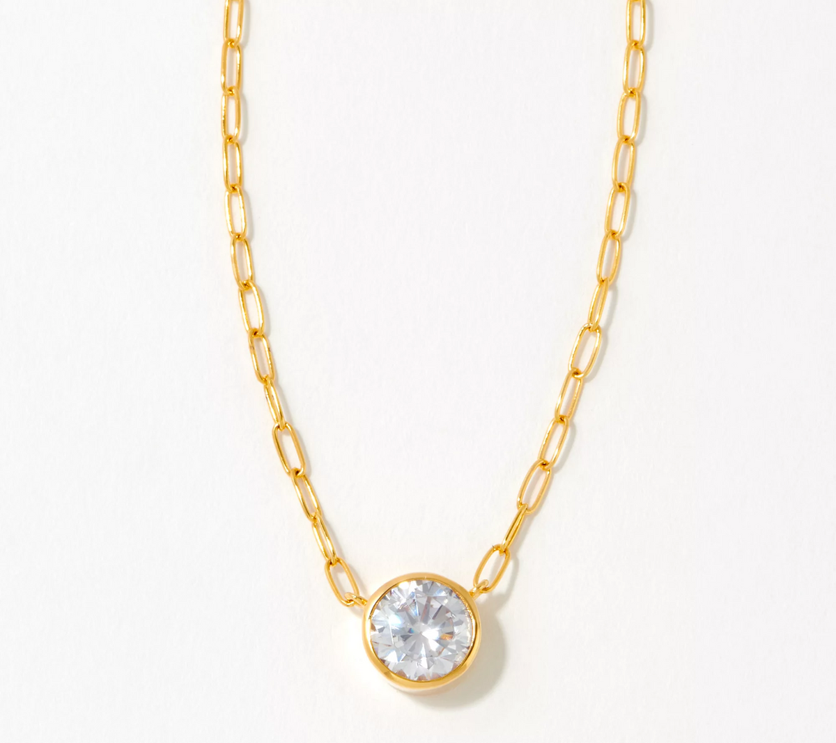 Diamonique Bezel Set Solitaire Rosegold-plated Sterling Silver Necklace