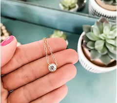 Diamonique Bezel Set Solitaire Rosegold-plated Sterling Silver Necklace