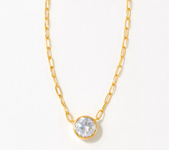 Diamonique Bezel Set Solitaire Rosegold-plated Sterling Silver Necklace
