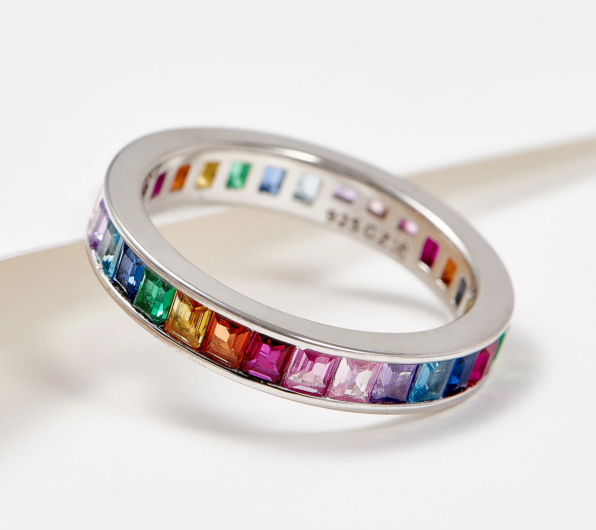 Diamonique Sterling Silver Rainbow Channel Set Eternity Band Size 7