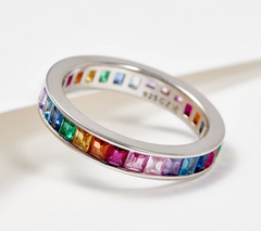 Diamonique Sterling Silver Rainbow Channel Set Eternity Band Size 7
