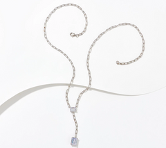Diamonique Sterling Silver Emerald Cut Paperclip Lariat Necklace