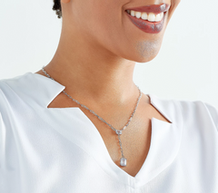 Diamonique Sterling Silver Emerald Cut Paperclip Lariat Necklace