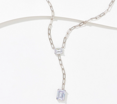 Diamonique Sterling Silver Emerald Cut Paperclip Lariat Necklace