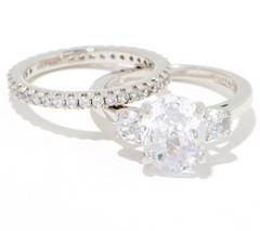 Diamonique 35th Anniversary 135 Facet Oval Cut Platinum-Clad SS Ring Set, Size 6.5