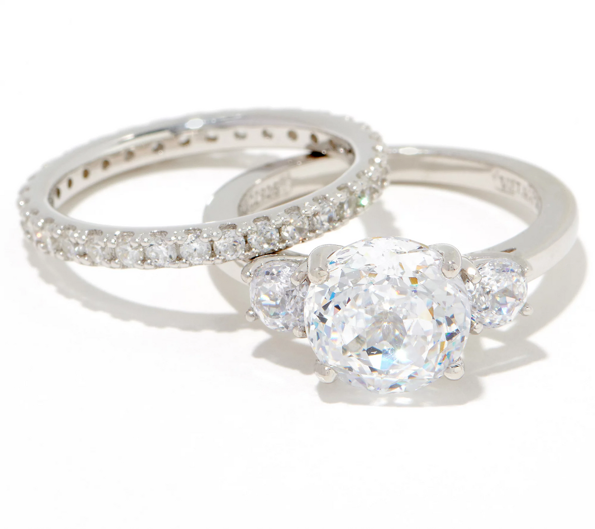 Diamonique 35th Anniversary 135 Facet Round Platinum-Clad SS Ring Set Size 4