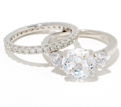 Diamonique 35th Anniversary 135 Facet Round Platinum-Clad SS Ring Set Size 4