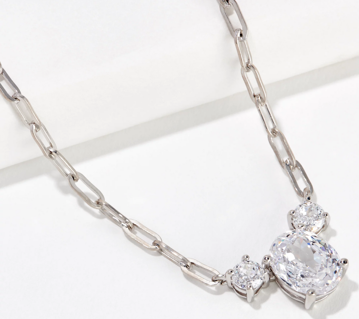 Diamonique 35th Anniversary 135 Facet 3-Stone Necklace, Oval cut