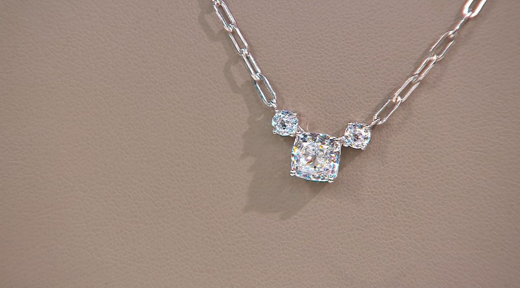 Diamonique Sterling Silver 35th Anniversary 135 Facet Cushion cut 3-Stone Necklace,  18"