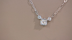 Diamonique Sterling Silver 35th Anniversary 135 Facet Cushion cut 3-Stone Necklace,  18"