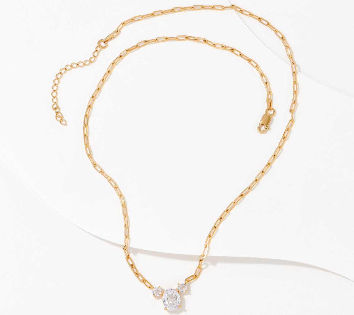 Diamonique 35th Anniversary Gold-Over SS 135 Facet 3-Stone Oval Centered Necklace