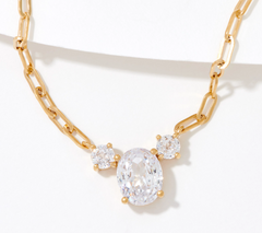 Diamonique 35th Anniversary Gold-Over SS 135 Facet 3-Stone Oval Centered Necklace
