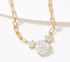 Diamonique 35th Anniversary Gold-Over SS 135 Facet 3-Stone Round Centered Necklace