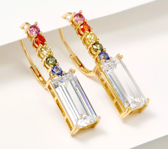 Diamonique x Lisa Freede Baguette and Round Rainbow Earrings, Goldtone-plated brass