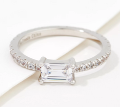 Diamonique x Lisa Freede Choice of Color Baguette Ring, Silvertone, Size 6