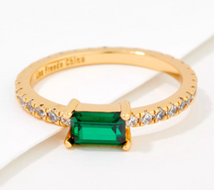 Diamonique x Lisa Freede Green and Clear Color Baguette Ring, Goldtone, Size 10