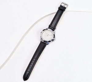 Isaac Mizrahi Live! Black Silvertone Resin Case Watch