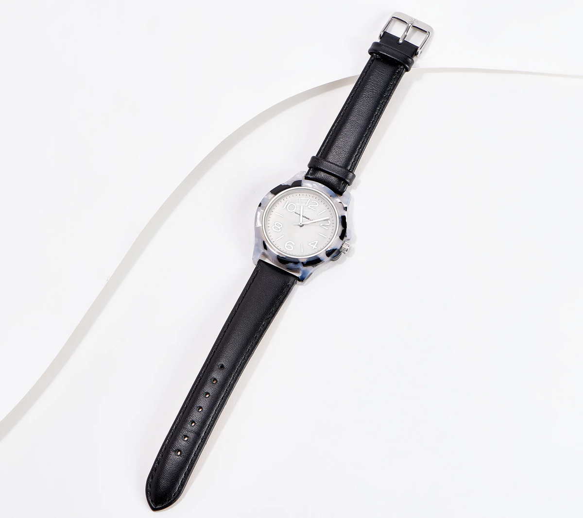 Isaac Mizrahi Live! Black Silvertone Resin Case Watch