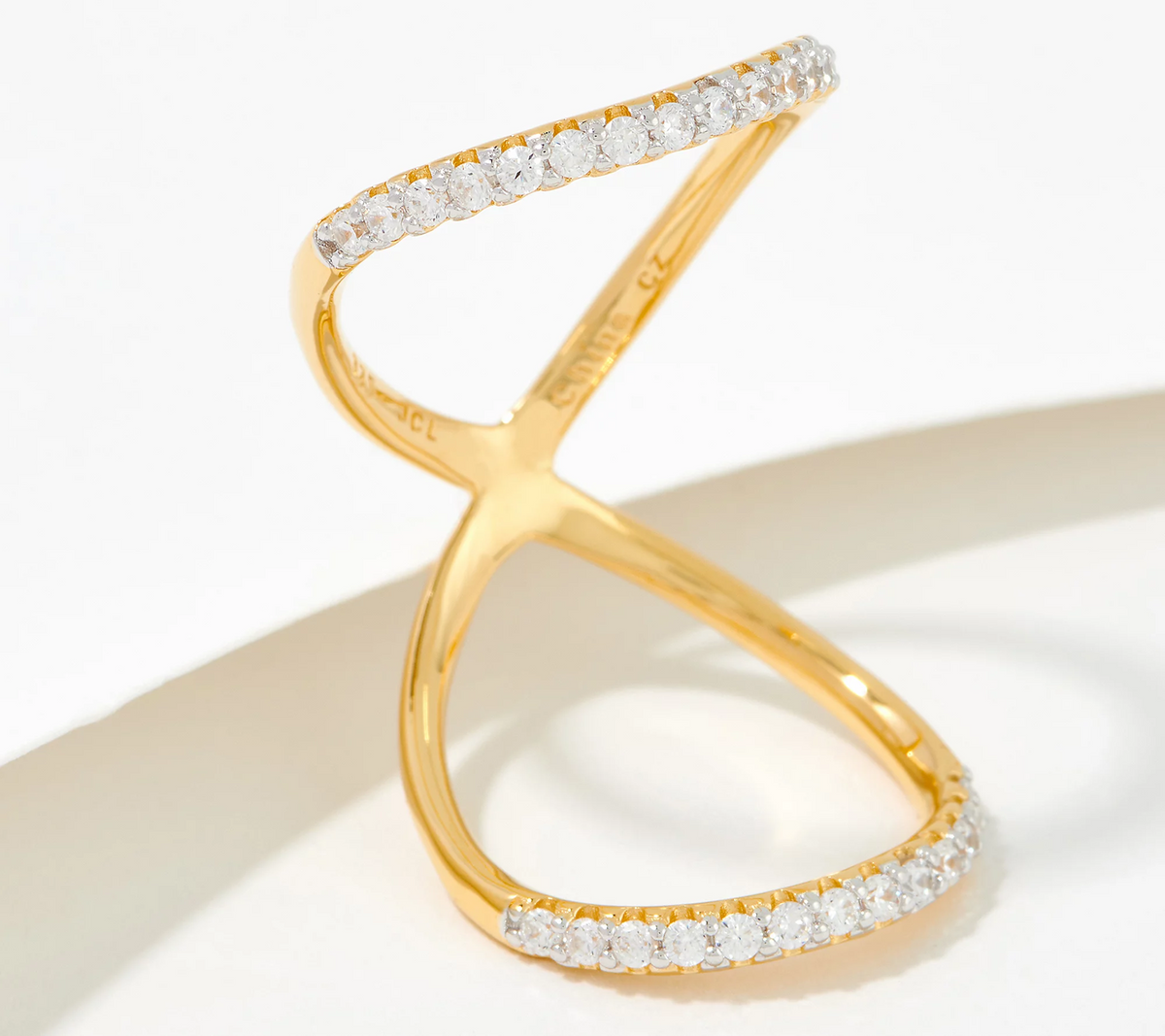 Diamonique x Jennifer Miller Criss Cross Pave Gold-Over Sterling Silver Ring, Size 9