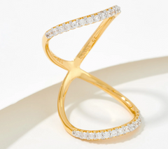 Diamonique x Jennifer Miller Criss Cross Pave Gold-Over Sterling Silver Ring, Size 9