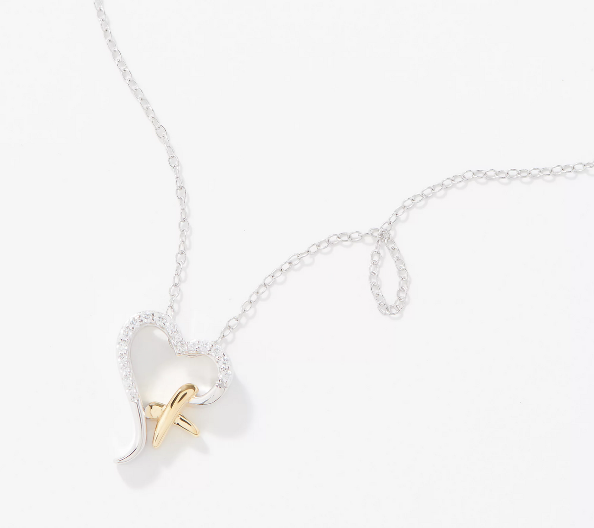Diamonique x Udi Sterling Silver Love Plus Heart Pendant 18" Necklace
