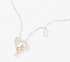 Diamonique x Udi Sterling Silver Love Plus Heart Pendant 18" Necklace