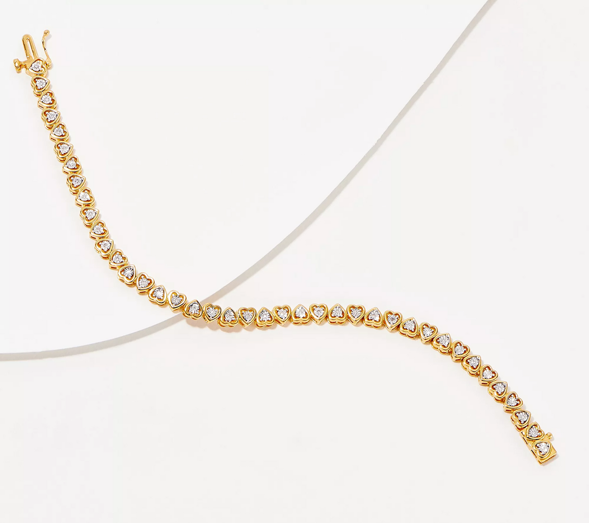 Affinity Diamonds Heart Tennis 14K Yellow Gold Sterling Silver Bracelet 7-1/4"