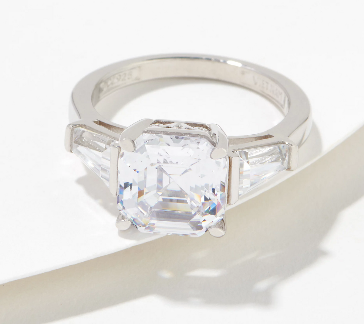 Diamonique x Jennifer Platinum-Clad SS Coffey Asscher & Baguette Ring