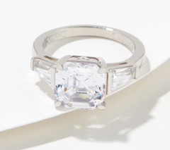 Diamonique x Jennifer Platinum-Clad SS Coffey Asscher & Baguette Ring