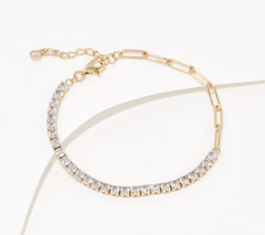 Diamonique Gold-Clad Sterling Silver Tennis and Paperclip Bracelet, 6-3/4"