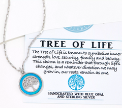 T.Jazelle Sterling Silver Simulated Opal "Tree of Life" Charm Pendant Necklace