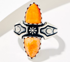 American West Sterling Silver Shield Shape Oringe Gemstone Ring Size 10