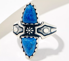 American West Sterling Silver Shield Shape Blue Gemstone Ring Size 8