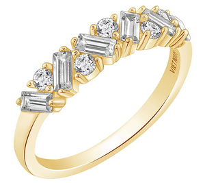 Diamonique Gold Clad Sterling Silver Round & Baguette-Cut Ring Size 4
