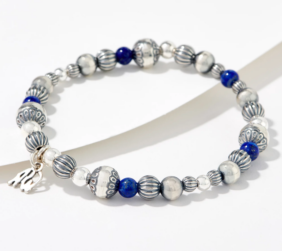 American West Sterling Silver Lapis Bead Stretch Bracelet AV-LG