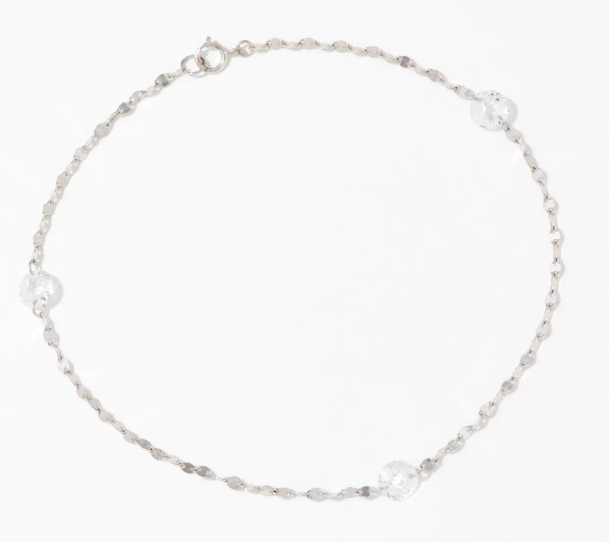Diamonique Drilled Stone Sparkle Sterling Silver Chain Anklet, 10"