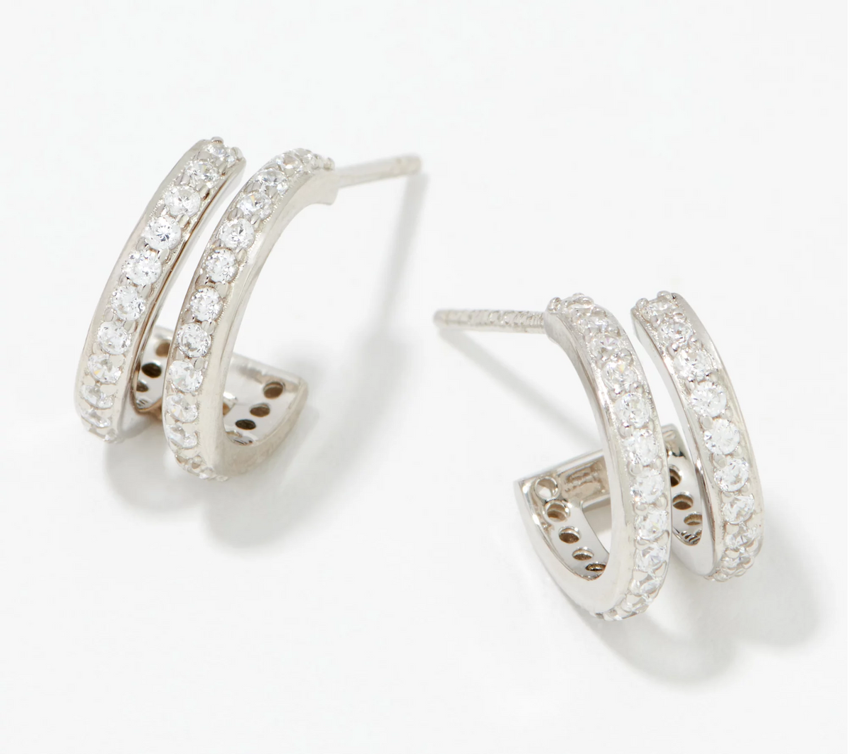 Diamonique Sterling Silver Double Huggie Hoop Earrings. 1/2"