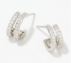 Diamonique Sterling Silver Double Huggie Hoop Earrings. 1/2"