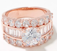 Diamonique Sterling Silver Roseclad Round & Baguette Bridal Ring, Size 7