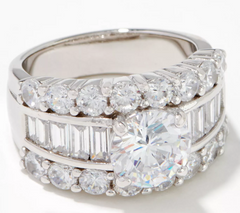 Diamonique Round and Baguette Bridal Sterling Silver Ring, Size 5