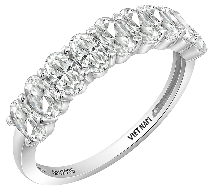 Diamonique Sterling Silver Oval-Cut Semi-Eternity Band Ring Size 6