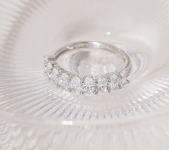 Diamonique Sterling Silver Oval-Cut Semi-Eternity Band Ring Size 6