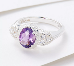 JMH Jewellery Diamonique Sterling Silver Amethyst Ring Size 8