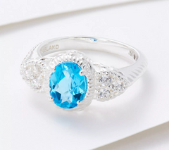 JMH Jewellery Diamonique Sterling Silver Blue Topaz Ring Size 11