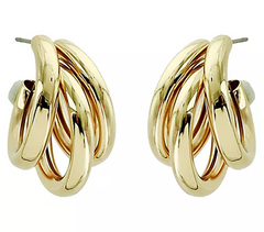 True Lovelies Goldtone Triple Hoop Earrings 1"L