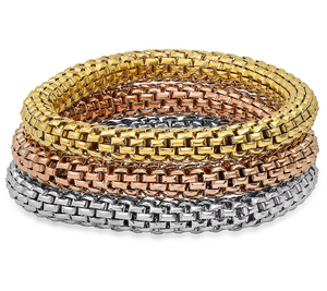 Steel by Design Tri-Color Mesh Link Bracelet Set 6-1/2"L