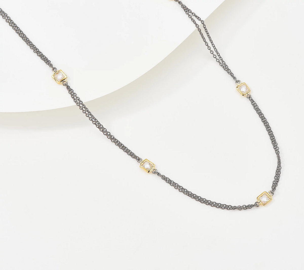FREIDA ROTHMAN Goldtone Sterling Silver Square Station 18" Necklace