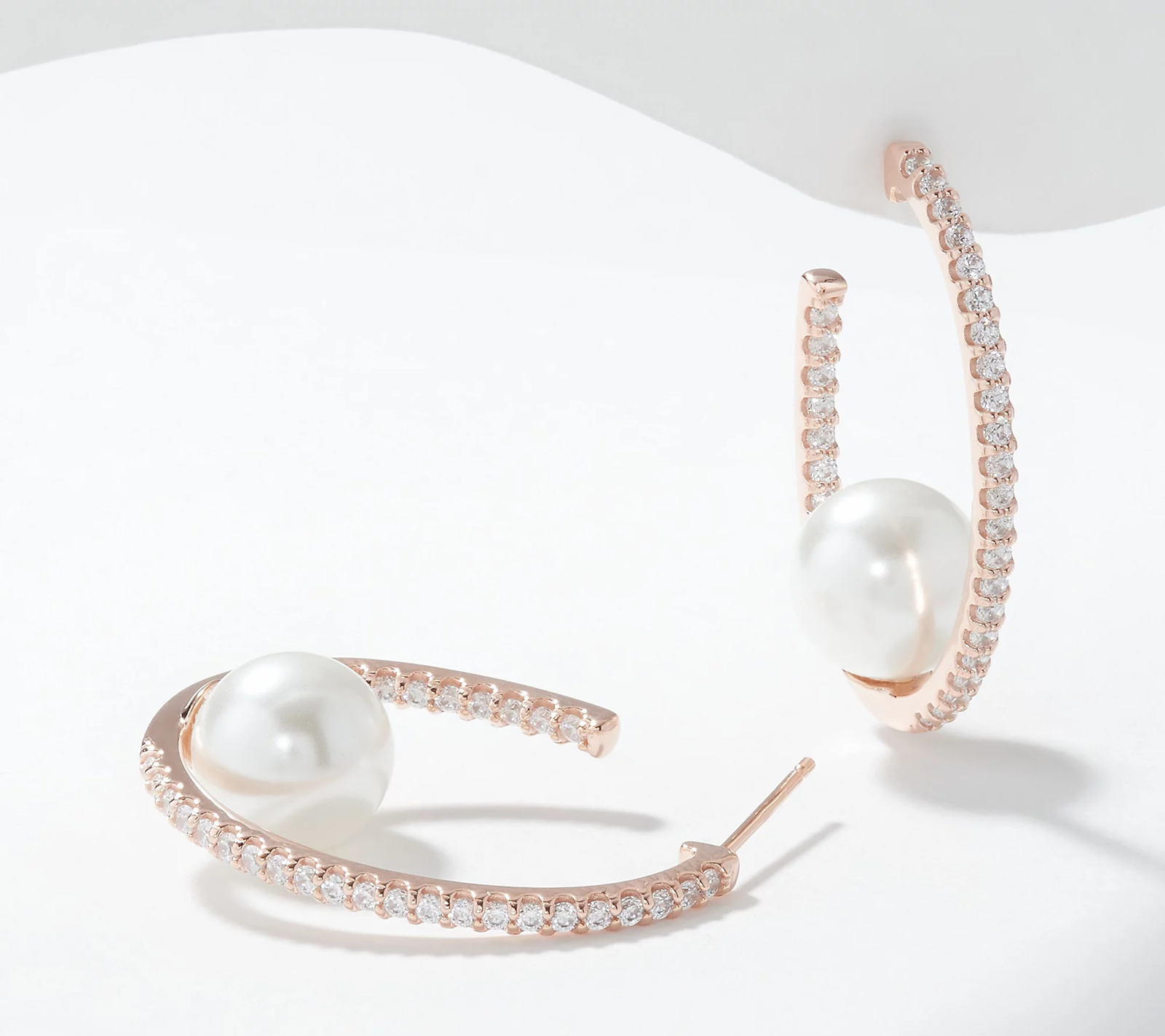 Diamonique Simulated Pearl Inside-Outside Rosegold-Over SS Hoops